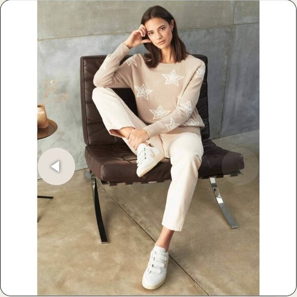 White + Warren Star Intarsia 100% Cashmere Crewneck Pullover Sweater Size L - Picture 5 of 7